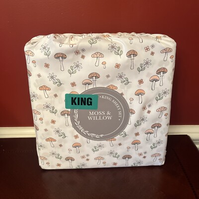 Moss & Willow Pastel Woodland Forest Mushroom Toadstool Sheet Set-KING
