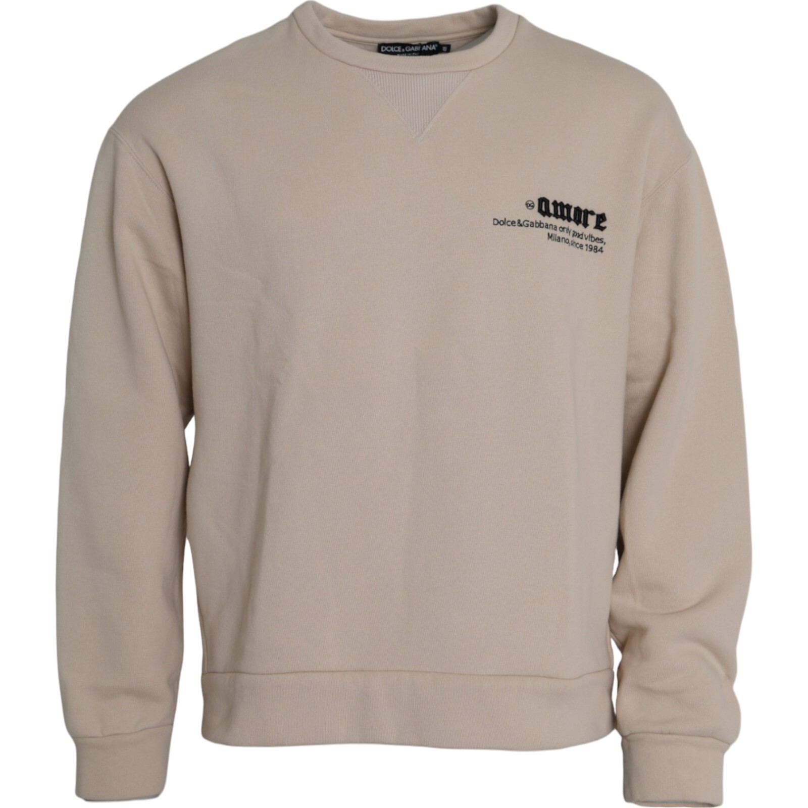 DOLCE & GABBANA Sweater Beige Cotton Crew Neck Sweatshirt