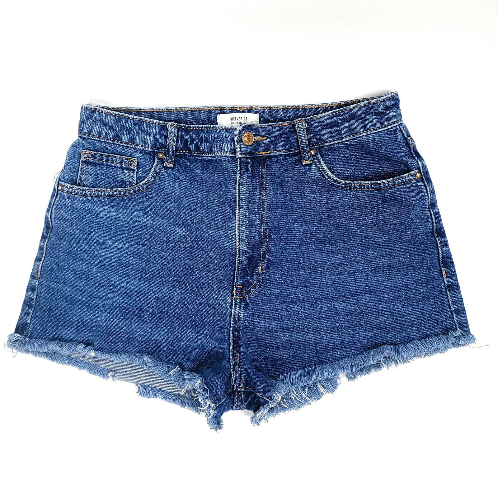 即日発送　新品タグ付　Curve Tucked Jeans short m Forever 21 Womens Denim Shorts 29 Blue High Rise Cut Off