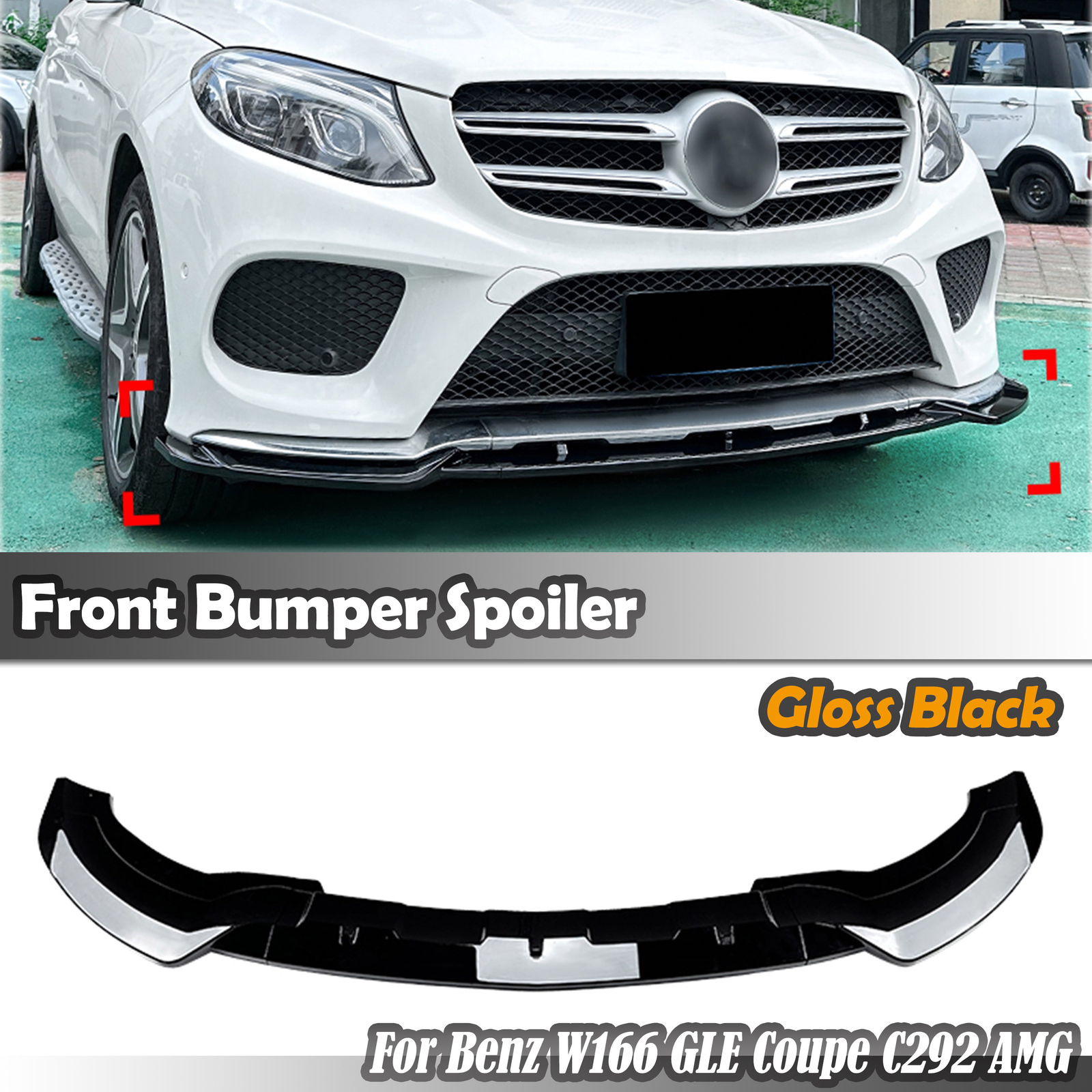 PICE　W166　GLEクーペ　フロント1面　ゼノンプロ Front Bumper Spoiler Lip For Benz W166 GLE Coupe C292 2015-2019