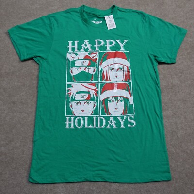 Naruto Shippuden Holiday T Shirt Size Large Green Christmas Theme