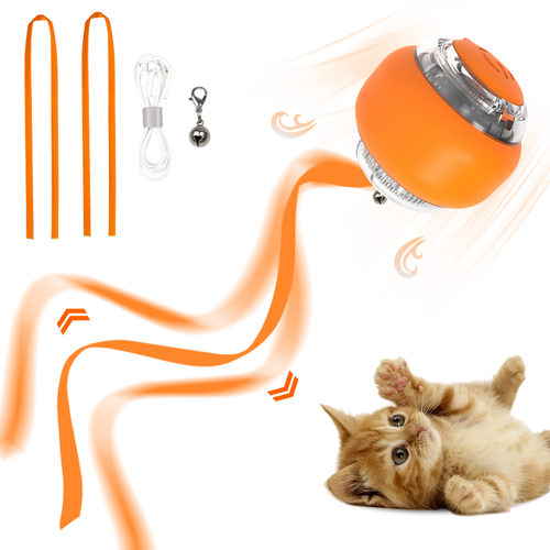 Pet Cat Toys,Automatic Silicone Tail Teaser Toy with Bell,Electronic Interactive