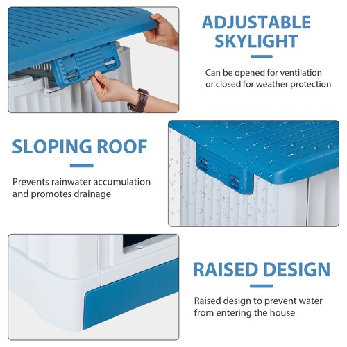 Large Plastic Dog House with Liftable Roof and Raised Base for Small,Medium Dog