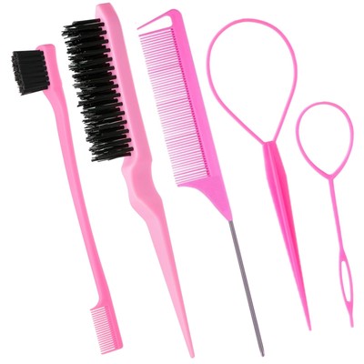 5Pcs Slick Back Hair Brush Set with 2Pcs Topsy Hair Tail Tool 1Pcs Bristle Te...