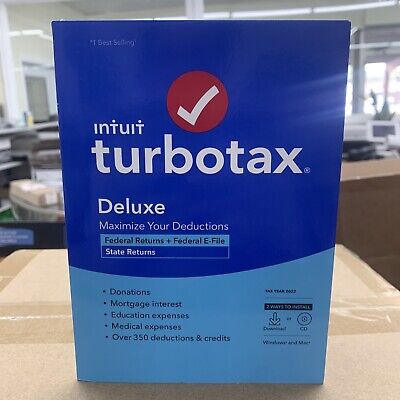 Turbotax Deluxe Tax Year 2022 Federal Returns E-File + State Medical, Donations