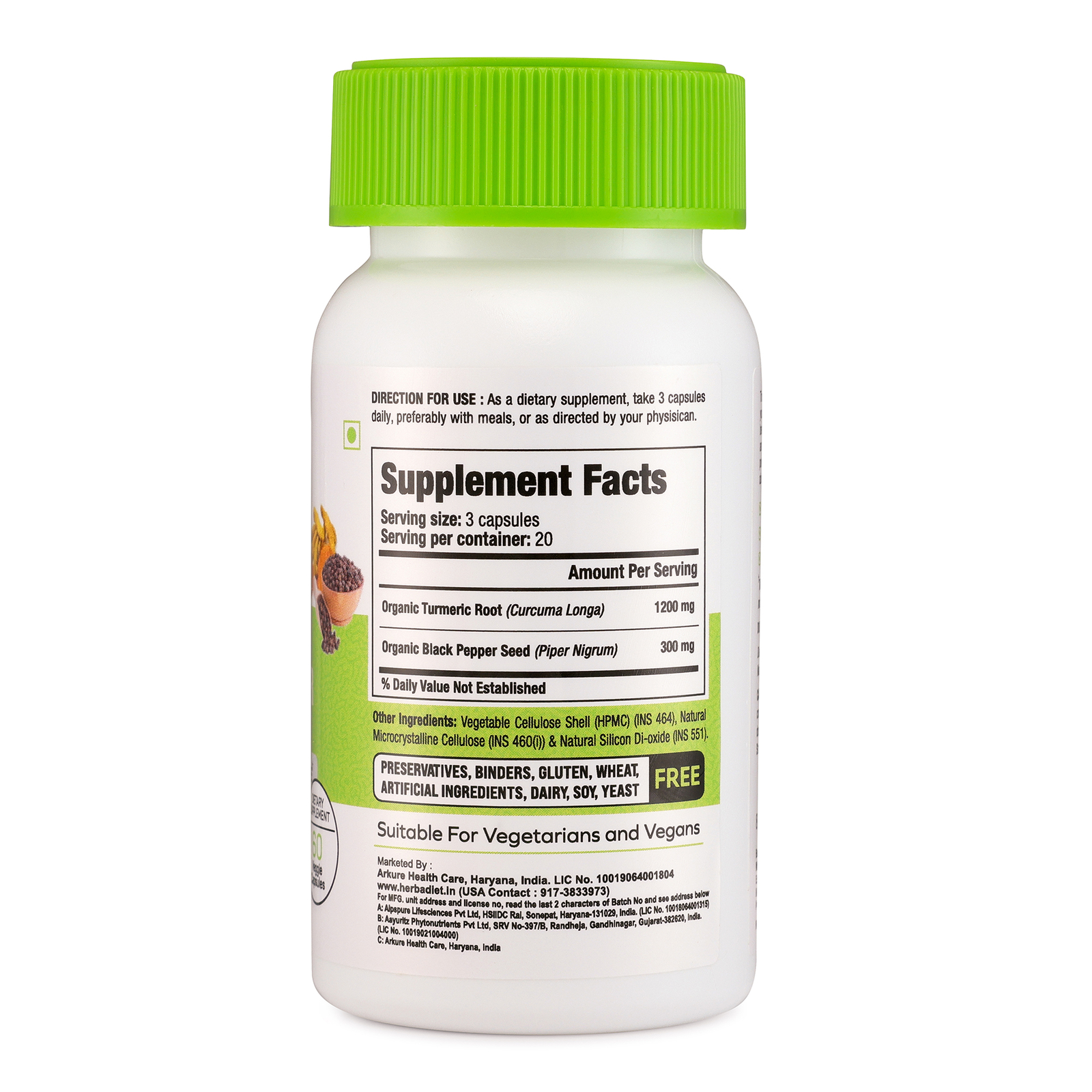 Turmeric & Black Pepper High Strength Organic Capsules Tumeric Root Curcumin 5% - Picture 2 of 4