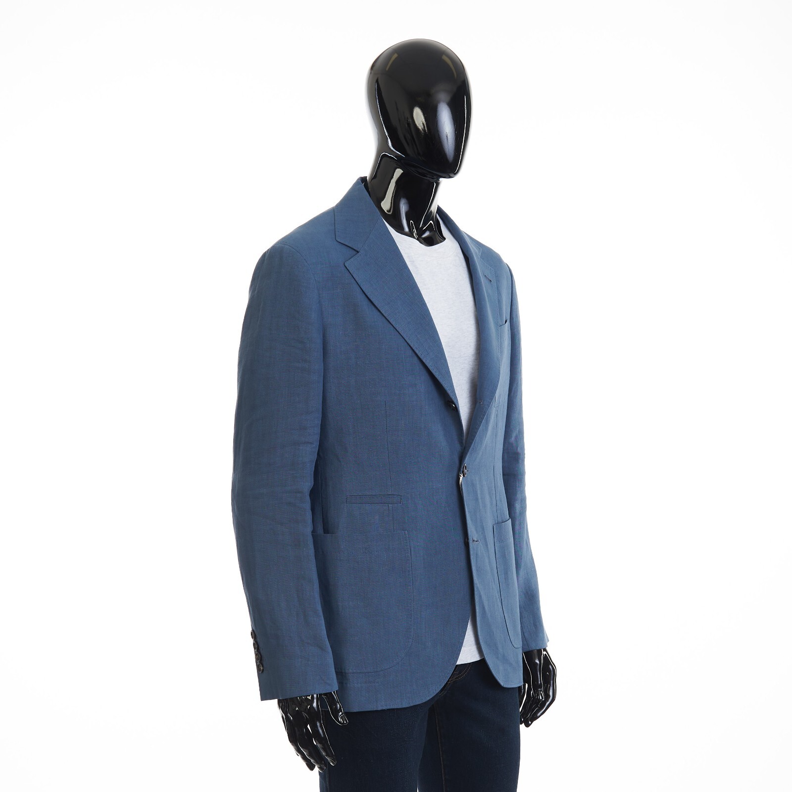 Pre-owned Brunello Cucinelli 3895$ Deconstructed Blazer Jacket Patch Pockets Indigo Linen In Blue