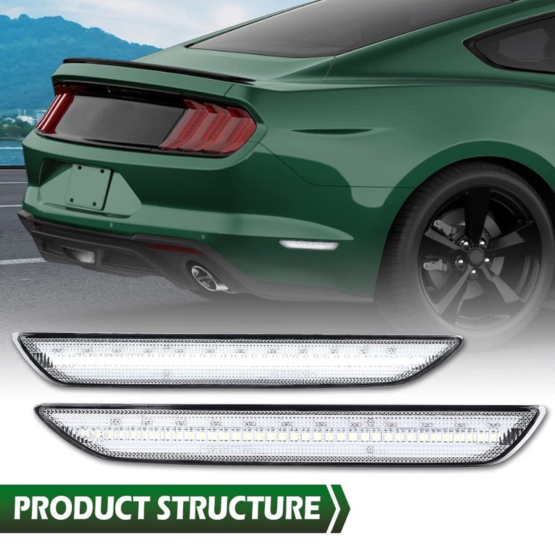 2x For 2015-22 Ford Mustang Clear Lens Rear Bumper Side Marker Lights Lamps
