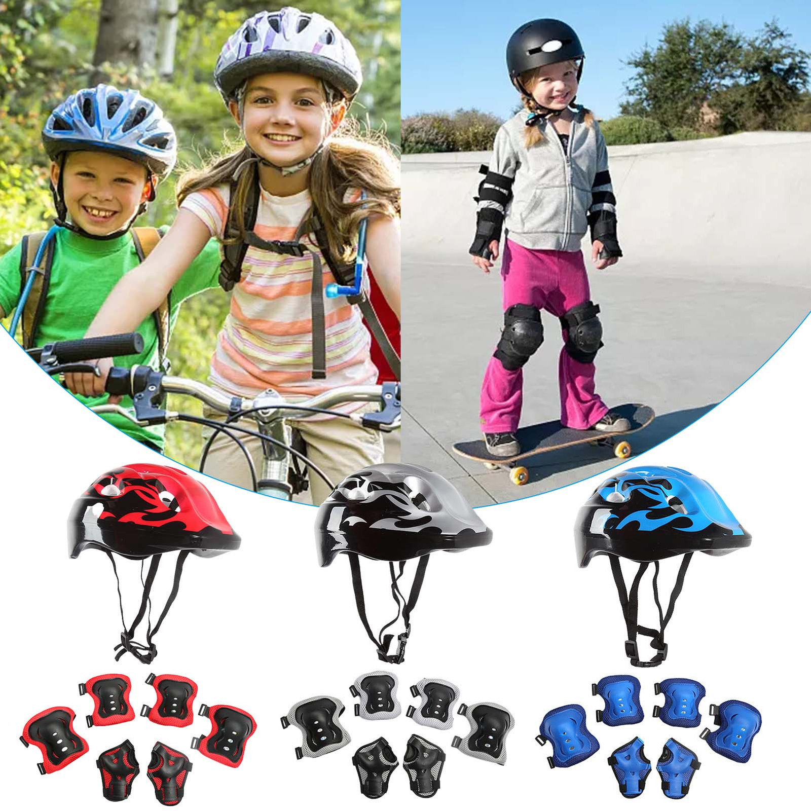 7pcs Kids Protective Gear Kit Helmet Knee Wrist Elbow Pad fo