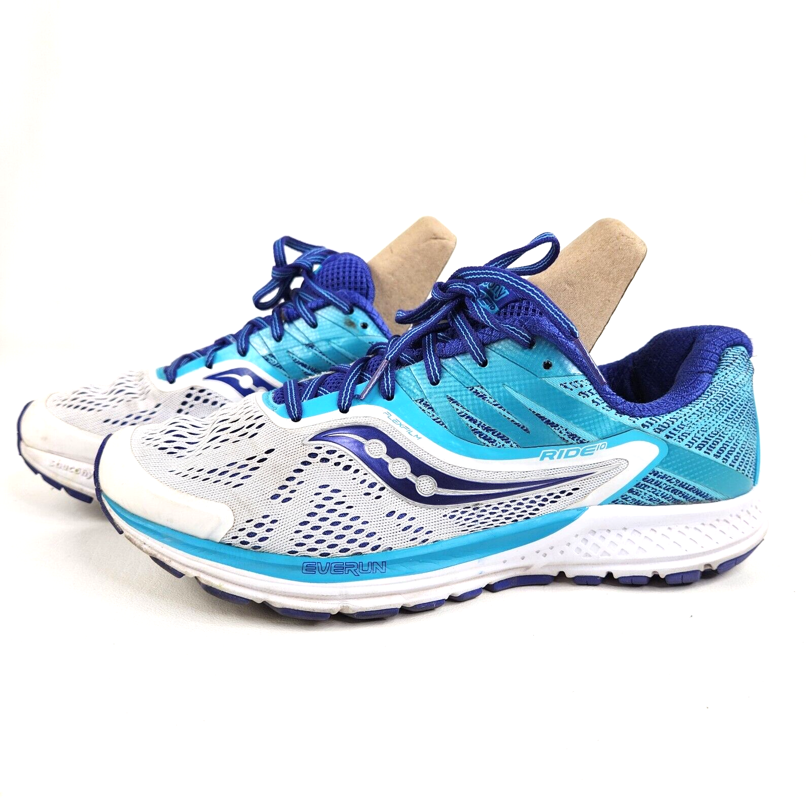 Saucony Womens Ride 10 Everun Size 10 White Blue Purple Running Shoes Sneakers