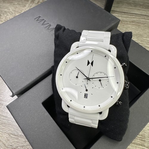 Pre-owned Mvmt New✅ White Ceramic✅ Blacktop Ii 47mm Chronograph Date Watch 28000234