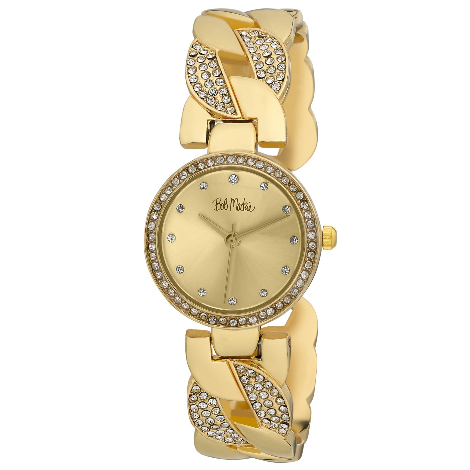 Pre-owned Bob Mackie Women's 26mm Interwoven Crystal Bezel Watch In Gold