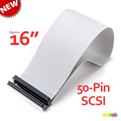 NEW 16'' 50-Pin SCSI Internal Ribbon Flat Cable F/F 2-Connector 1-Device Drive