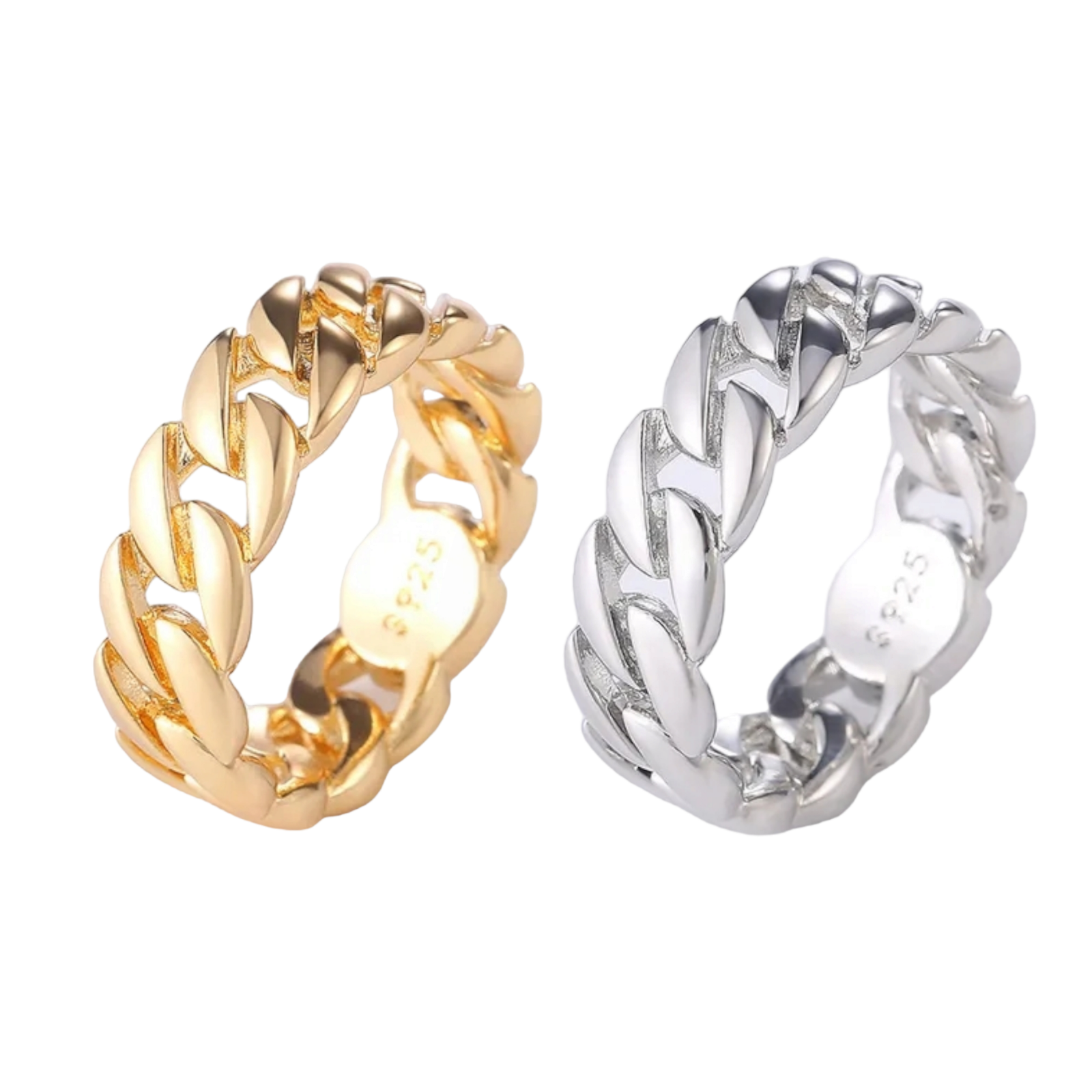 Gold, Silver Plated Cuban Chain Link Ring Unisex Hip Hop Jewelry Women, Men