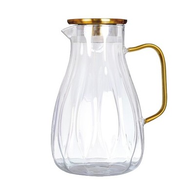68 oz Glass Pitcher with Lid Water Pitcher with Handle and Spout Heat Resista...