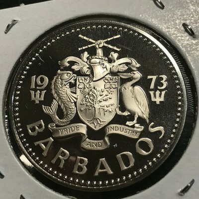1973 BARBADOS $2 CORAL GARDEN LARGE GEM PROOF COIN