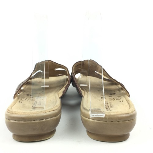 Naturalizer N5 Comfort Sandals Size 9 41 Janae Brown Leather Laser Cut Slides