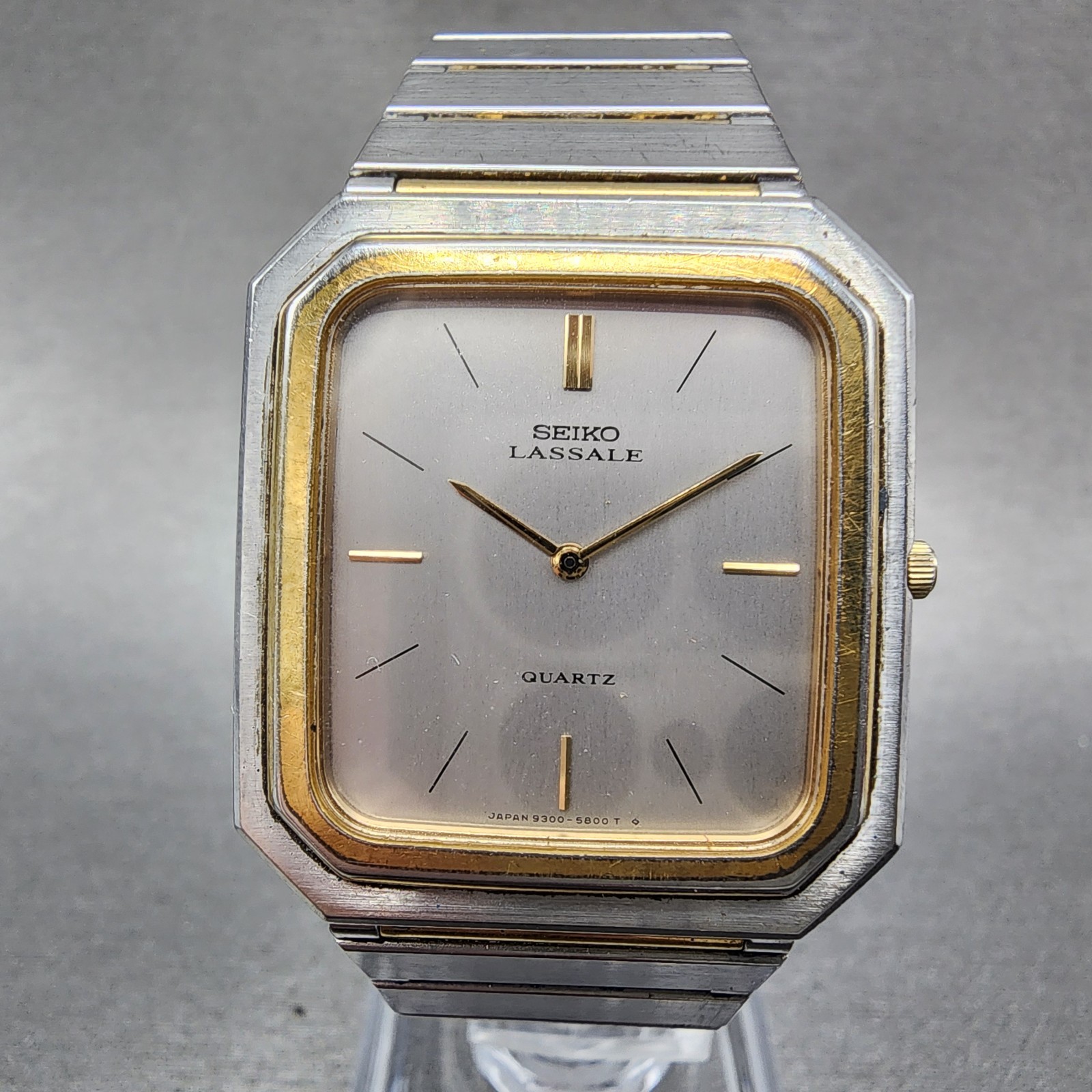 Seiko Lassale Tank Watch Men 28mm Silver Dial Two Tone 9300