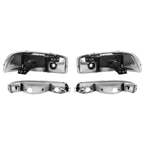 For GMC Sierra 1500 2500 99-07 Chrome Headlights+Bumper Clear Reflector Lamps