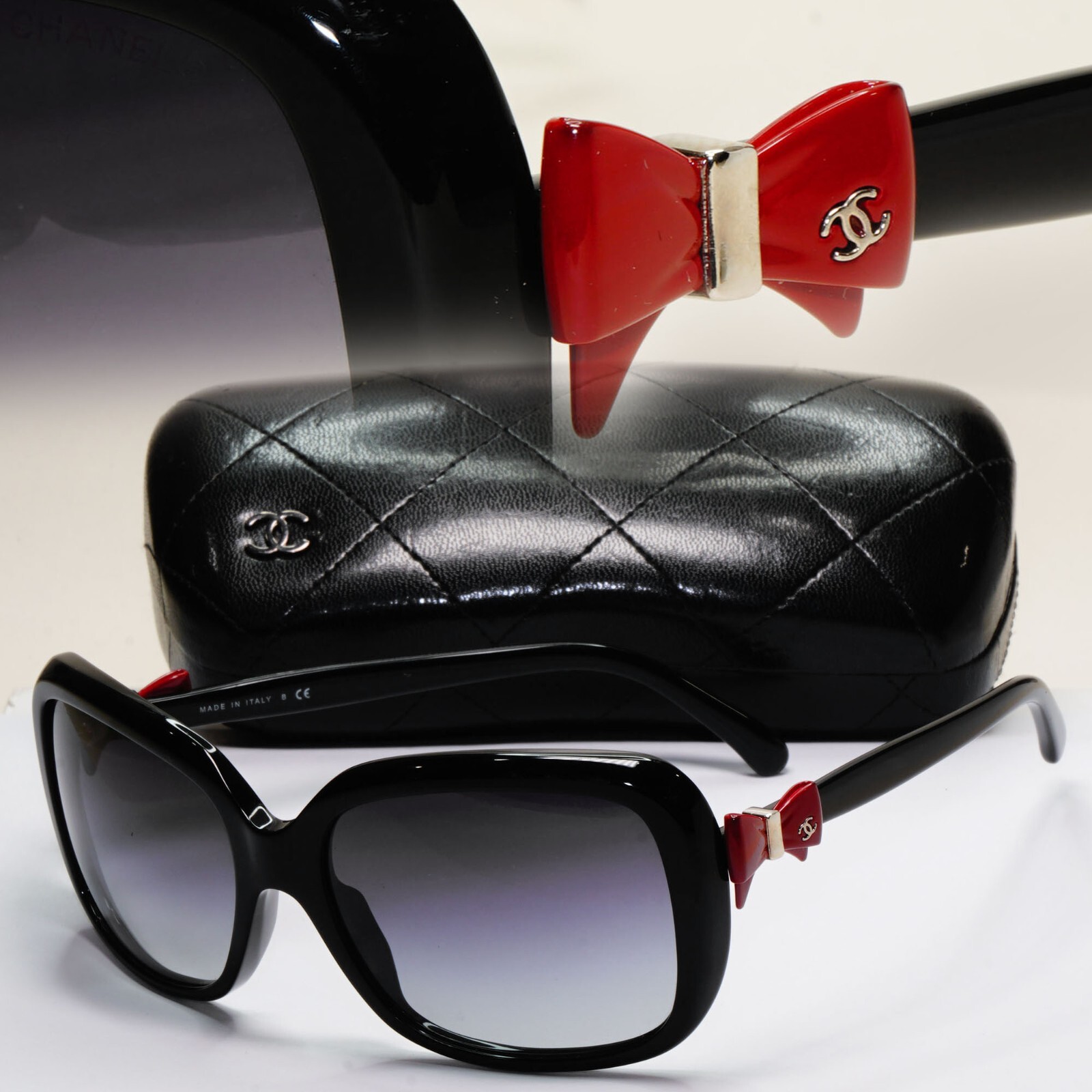 Chanel Sunglasses Bow Black Red Grey Gradient Square 5171 c Chanel Sunglasses Bow Black Red Grey Gradient Square 5171 c