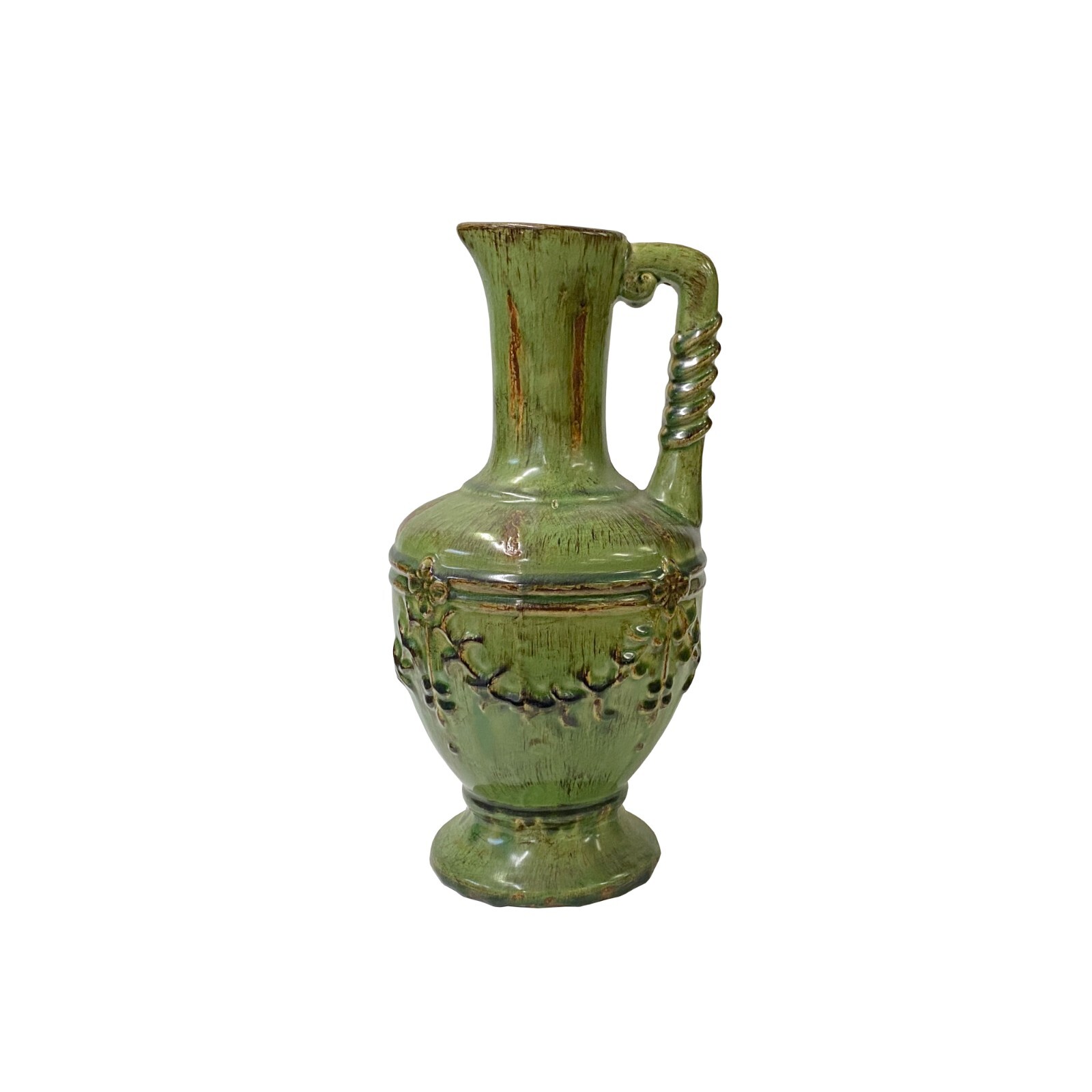 Brown Olive Green Ceramic Leaf Wreath Pattern Jar Shape Vase ws3271S Brown Olive Green Ceramic Leaf Wreath Pattern Jar Shape Vase ws3271S