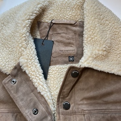 Pre-owned New York Blank Nyc Men's Brown Suede Jacket W/ Cream Sherpa Lining, “into The Wild”, M In Ivory