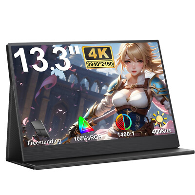 13.3'' 4K 3840*2160 Portable Monitor Ultra Slim&Thin HDMI Type C 100% sRGB Screen