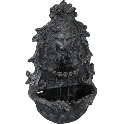 Stoic Courage Lion Head Polyresin Outdoor Solar Wall Fountain by Sunnydaze