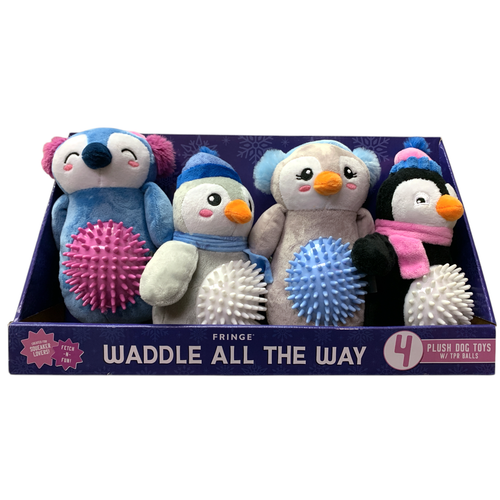 Fringe Studio Pet Shop, Waddle All The Way Penguin Squeaker Dog Toy Set, 4pcs