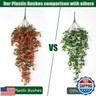 RECUTMS 2Pcs Fake Fall Plastic Outdoor Flowers Artificial Fall Hanging Plants Faux Greenery Vine Plant for Indoor Room Front Door Garden Porch Patio Wedding Party Decorations (Autumn Red)