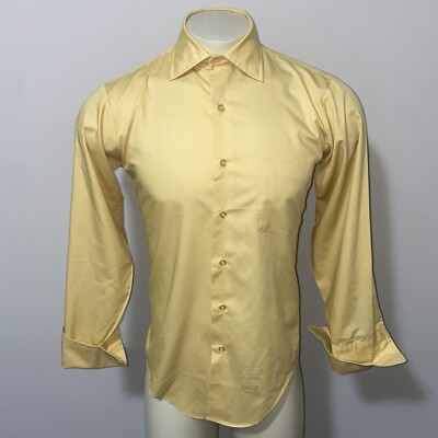 Manhattan Dress Shirt VTG Yellow Pressed Midcentury 50s 60s Medium Mens 15 32