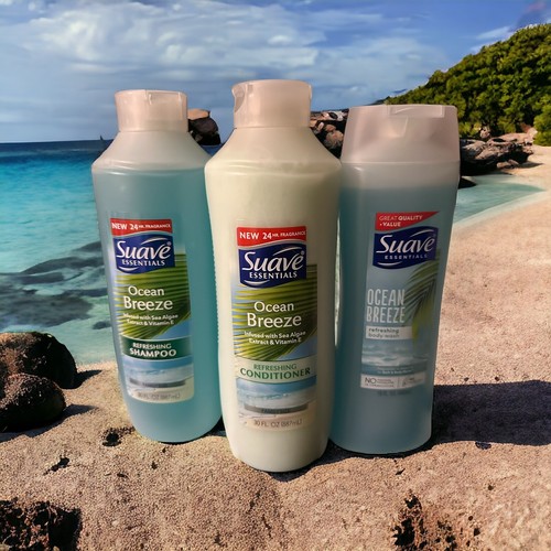 Suave Essentials Ocean Breeze Refreshing Body Wash, Shampoo & Conditioner Set