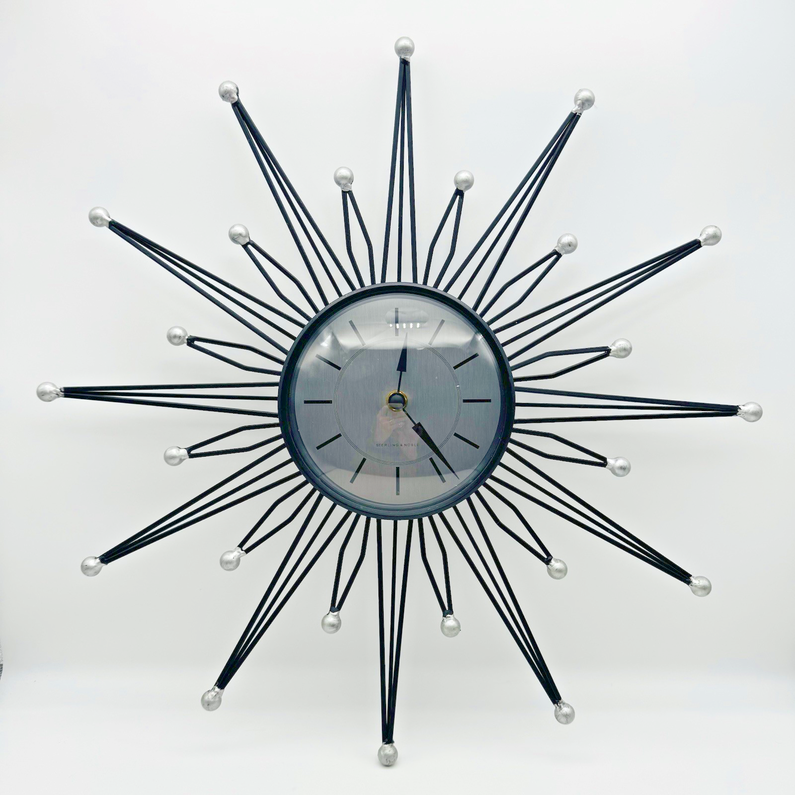 ASTRIAAL blackl ブラックメタル STERLING & NOBLE Atomic Starburst Black & Silver Wall Clock 18