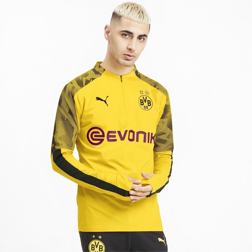 [755764-01] Мужская тренировочная футболка Puma BVB на молнии 1/4 с логотипом Evonik
