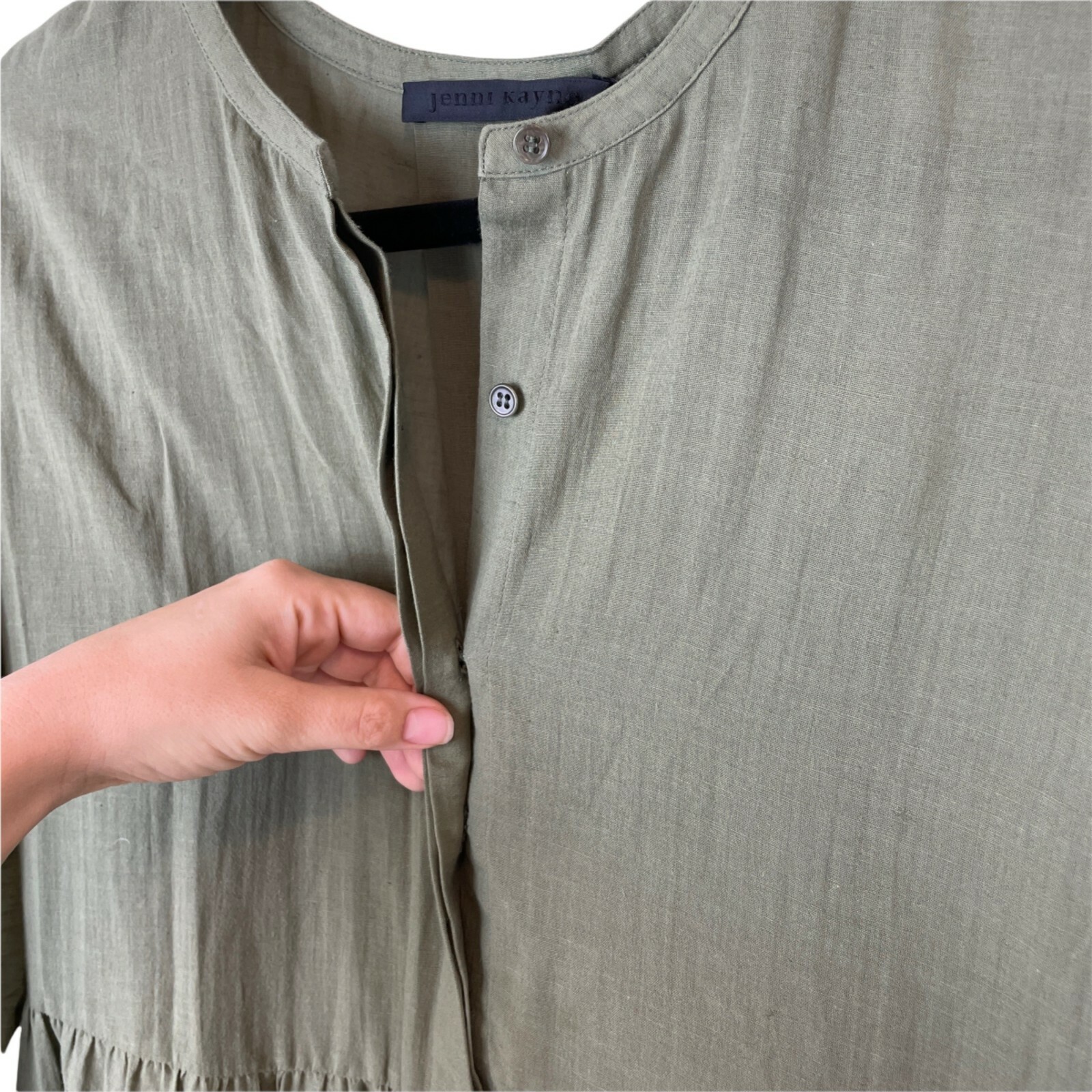 Pre-owned Jenni Kayne James Tiered A-line Dress 3/4 Sleeve Moss Green Xs