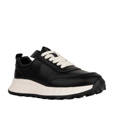 La Conte Damen Schwarze Leder Keilabsatz Sneaker Freizeit LAC6582-25237BLK