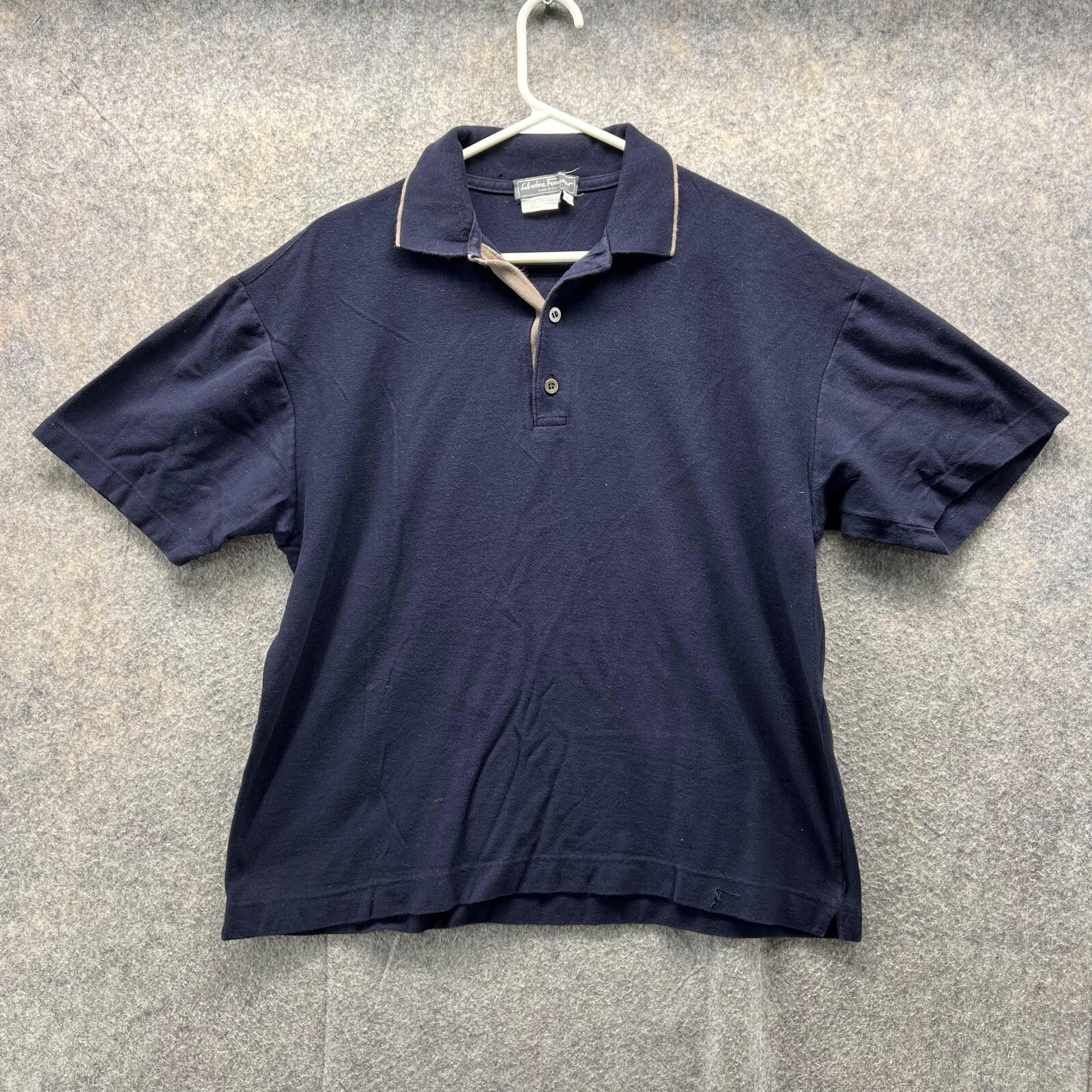 【Salvatore Ferragamo】1990s Polo Shirt Salvatore Ferragamo Polo Shirt Men Large Blue Navy Cotton