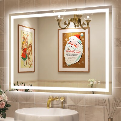 28*36in LED Bluetooth Mirror Bathroom Wall Vanity Mirror Dimmable Tempered Glass