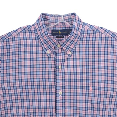 RALPH LAUREN Mens 4D Stretch Poplin Pink Blue Plaid Classic Fit  SIZE Large 16.5