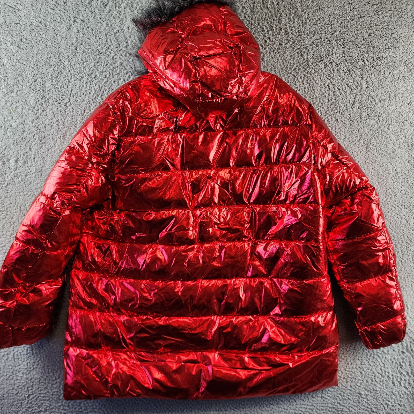 White Mark Plus Size Metallic Puffer Coat with Hoodie Women's 2XL Red Full Zip~ - Picture 12 of 14