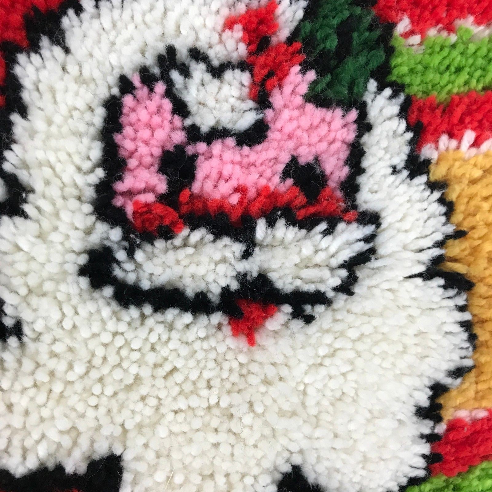 Vintage Latch Hook Rug Finished Wall Hanging Santa on Ornament 19 X 21