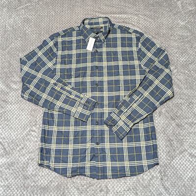 Banana Republic Ultra Soft Flannel Medium Untucked Slim Fit Blue Plaid Button Up
