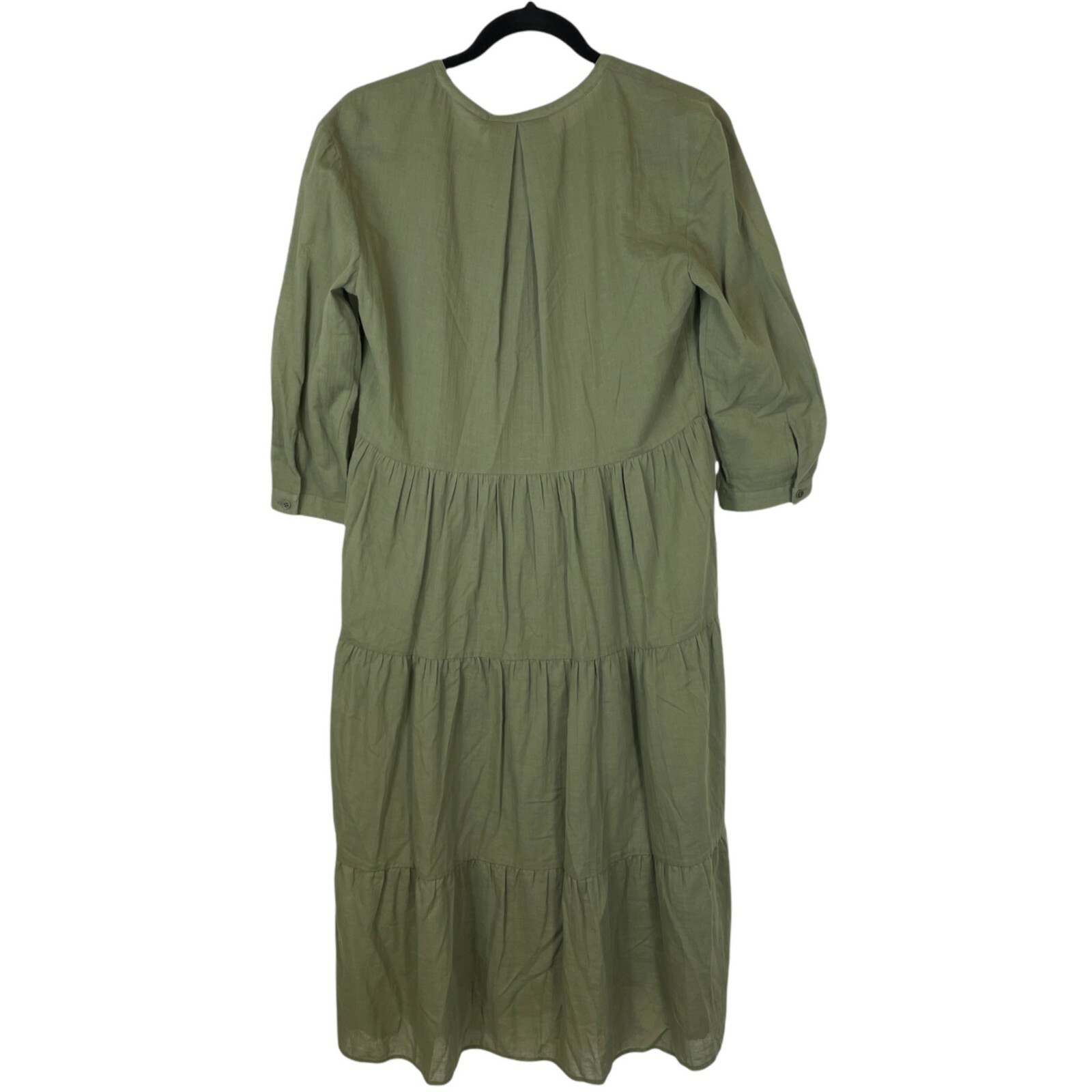 Pre-owned Jenni Kayne James Tiered A-line Dress 3/4 Sleeve Moss Green Xs