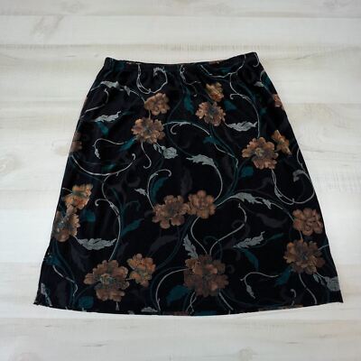 Francesca Rose Women Skirt XL Black Floral Knit Pencil Straight Elastic Waist Nw