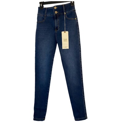 Studio F Slim Shaping Jeans Skinny Med Wash Blue USA Size 4 Made In Colombia New