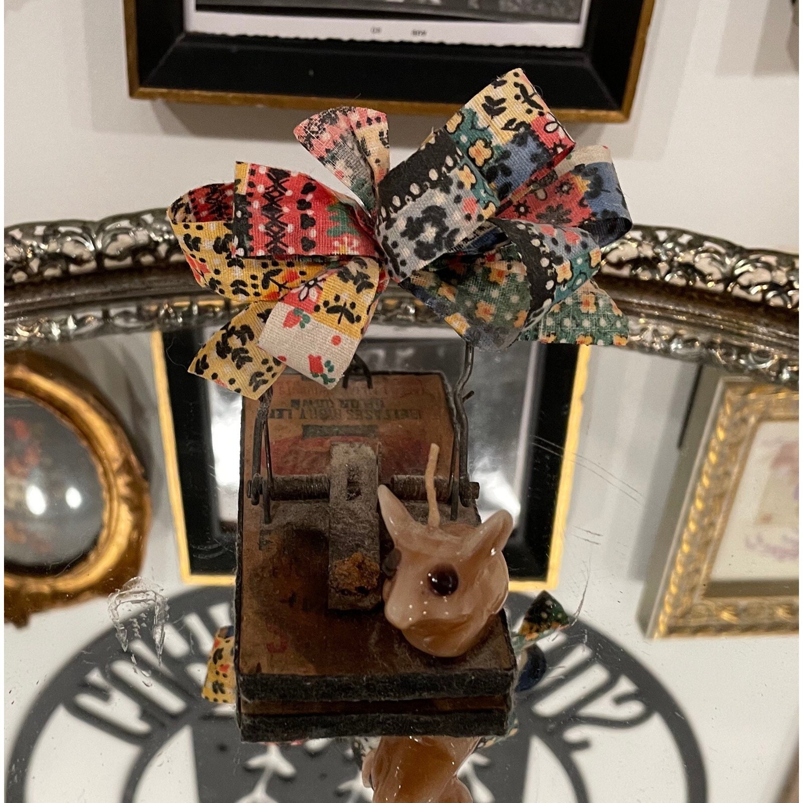 Farmhouse Primitive Handmade Mouse Trap Wax Mouse Candle Folk Art Handmade