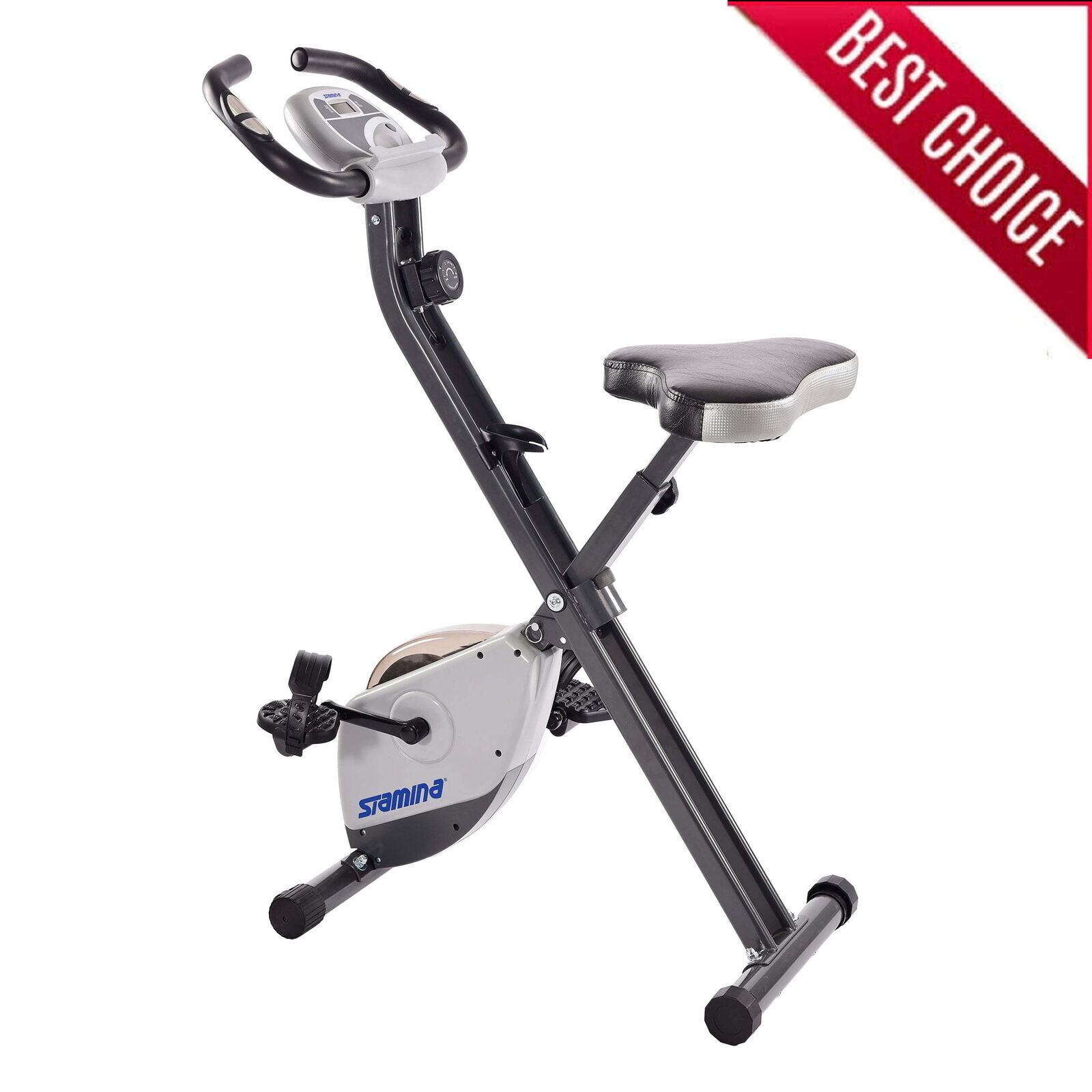 Cardio Exercise Bike W/Heart Rate Sensors Extra Wide Padded Seat Folding Design