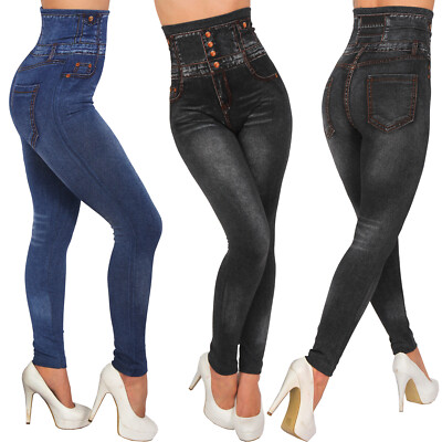 Faux Denim Leggings Jeans Jeggings Skinny Pants For Women Streetwear High  Waist Tummy Control Leggings Slim Pencil Trousers