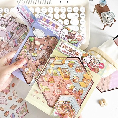 Miniature Sticker Scene 3D Effect Cartoon Scene Decals Cabin Scene current
