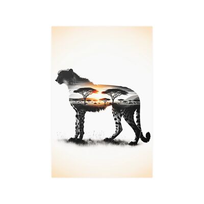 Savannah Majesty: Cheetah & Landscape Double Exposure Silhouette
